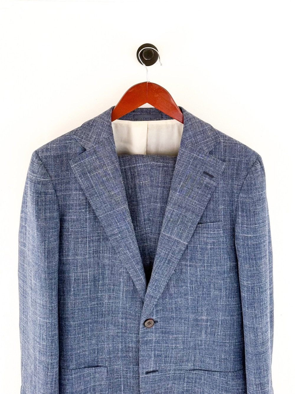 Suitsupply Hudson E. Thomas Wool Silk Linen Suit Blue Plaid Textured Weave 38R - Picture 4 of 16